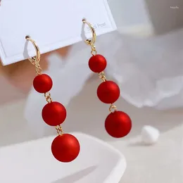 Dangle Earrings Trend Imitation Pearl Tassel Earring Women Fashion Long White Red Round Pendant Drop Wedding Jewellery