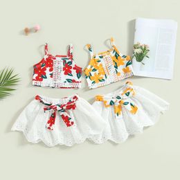 Clothing Sets FOCUSNORM 0-4Y Toddler Girls Summer Clothes Floral Printed Sleeveless Sling Vest Lace Skirt With Belt