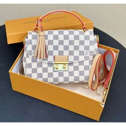 Designer White Chequered Handbag with Tassels, Stylish Bags Crossbody Bag, Mini Tote, pochette