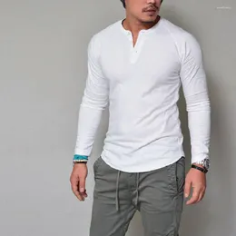 Men's Hoodies Men Fall T-shirt Round Neck Solid Colour Long Sleeves Slim Fit Soft Breathable Casual Simple Style Mid Length Spring Top