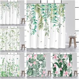 Shower Curtains Watercolor Botanical Curtain Leaves Tropical Plants Spring Flowers Palm Butterfly Farm Rustic Bathroom Decor Set