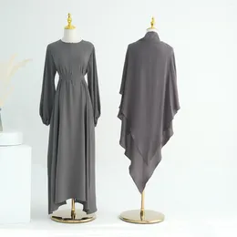Ethnic Clothing Prayer Dress Islamic For Women Plain Khimar Abaya Set Dubai Turk Hijab 2 Piece Ramadan Eid Muslim Outfit Niqab