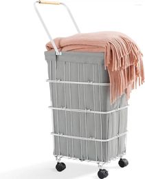 Laundry Bags TOOLF Rolling Hamper Large Basket With Handle Metal Frame Clothes For Bedrooms Tall Bin