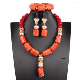 Necklace Earrings Set Original Big Coral Beads African Wedding Jewellery Red Rhinestone Chunky Bridal CNR114