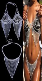 Women Sexy Rhine Body Chain Bikini Set Crystal Tassel Bra Panties Underwear3177548