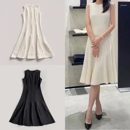 Casual Dresses Summer Dress Sleeveless Mid-Length Solid Colour Women Midi