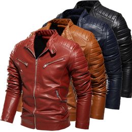 New Mens Leather Jacket Solid Colour Slim Fit Fashionable Pu Motorcycle Suit Plush