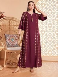 Ethnic Clothing Elegant Women Tassel Print Maxi Dress Dubai Abaya Turkey Kaftan Ramadan Marocain Caftan Eid Mubarak Djellaba Islam Jalabiya