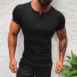 Men's Suits A2282 Stylish Solid Colour Tee Tops Men T Shirt Short Sleeve Bodybuilding Tees Male Clothes Fitness Fashion Nek