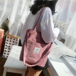 Bag Women Canvas Shoulder Ladies Casual Corduroy Tote Soft Crossbody Bags Books Striped Cloth Female Handbag Shopping