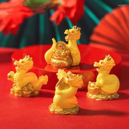 Decorative Figurines Year Gift Figurine Miniature Golden Dragon Micro Landscape Ornaments For Hoom Decorations Office Desk Accessories Room