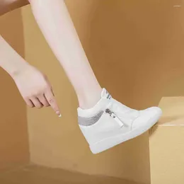 Casual Shoes Women White Platform Bling Dimond Wedge High Top Sneakers Spring Autumn Hidden Heel Side Zip