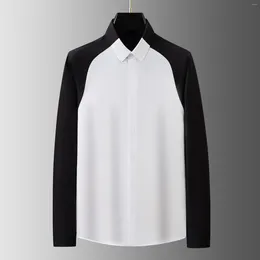 Men's Casual Shirts Luxury Black White Patchwork Shirt For Men Long Sleeve Slim Versatile Business Social Formal Clothing