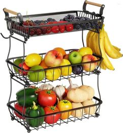 Kitchen Storage ANTOPY 3 Tier Fruit Basket With 2 Banana Hangers Countertop Vegetable Bowl For Counter Metal Mesh F