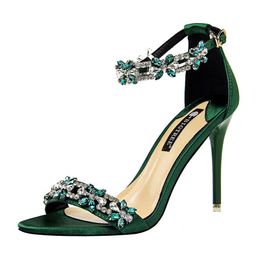 HBP Non-Brand High Quality Western Style Party Dress Fashion Stiletto Reflective Sexy Strappy Rhinestone Heels for Women