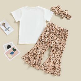 Clothing Sets Caziffer 3Pcs Set Toddler Baby Girl 4th Summer Clothes Birthday Outfit Four Ever Wild Short Sleeve Shirts Leopard Flare Bottom