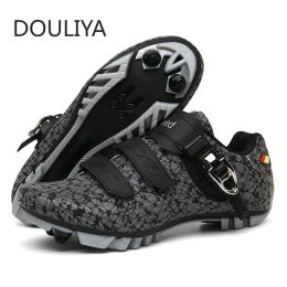 Footwear DOULIYA Reflective Cycling MTB Shoes Men Route Flat Cleat Road Bike Speed Sneaker Racing Women Mountain Bicycle Spd Footwear