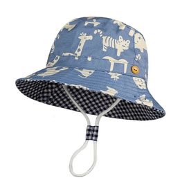 Summer Children Cotton Cartoon Bucket Cap For Boys Printing Floral Baby Girls Sun Hat Flower Kids Bonnet 240315