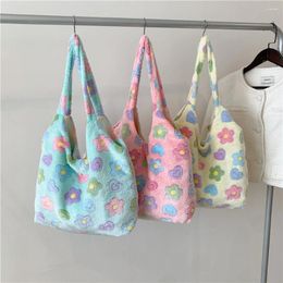 Shoulder Bags Women Plush Bag Flower Pattern Versatile Shopping Large Capacity Simple Soft Female Travel