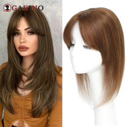 Toppers Straight Hair Topper Real Human Hair 4# Chocolate Brown Light Brown Toppers With Bangs Silk Base Clip In Topper For Women