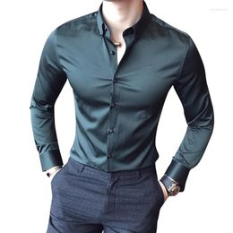 Men's Casual Shirts Boutique Cotton Solid Color Fashion Embroidery Stretch Slender Long-sleeved Mens Dress Male