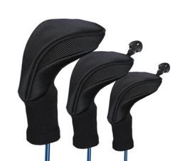 Club Heads 3Pcs Black Golf Head Covers Driver 1 3 5 Fairway Wood Headcovers Long Neck Knit Protective Cover Accessories15083395