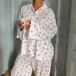 Sleepwear Lady 2 Piece Nightwear Long Sleeved Pants Loose Home Clothes Pyjama Pyjamas Suit for Women