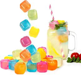 20Pack Colourful Reusable Ice Cubes Refreezable Plastic Chills Drinks Without Diluting Washable Fake 240307