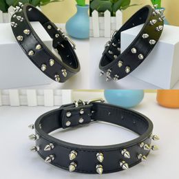 Fashion PU Leather Double Row Spiked Dog Collar with Studs for Medium Dogs Large Dogs