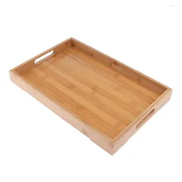 Tea Trays Solid Bamboo Wooden Serving Tray Food Fruit Dinner Breakfast Bar &Handles Eco-Friendly Material