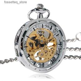 Pocket Watches Steampunk for Men Women Luxury Hand-winding Mechanical Pocket es Silver Gold Bronze Balck Pendant with Fob Chian L240322
