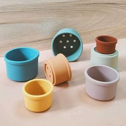 Sorting Nesting Stacking toys Baby silicone stacked cup color intelligent gift folding tower toy Montessori educational baby shower water set 240323