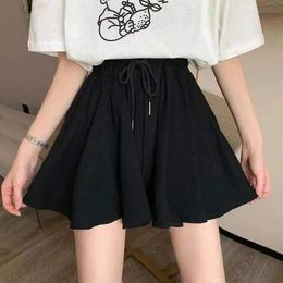 MEXZT 5Xl Summer Shorts Skirts Women Elastic High Waist Casual Wide Leg Shorts Korean A Line Loose Mini Skirt Black Short Pants 240312