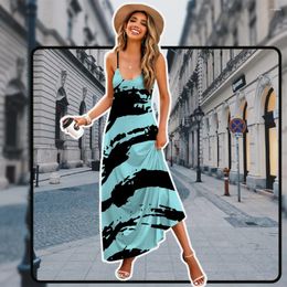 Casual Dresses 2024 Summer Loose Sleeveless Sundress For Women Elegant Chic Colourful Halter Dress Ladies Spaghetti Strap Beach