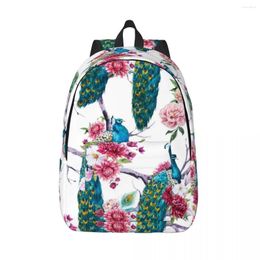 Backpack Watercolor Peacock And Flowers Unisex Travel Bag Schoolbag Bookbag Mochila