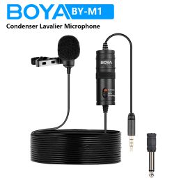 Microphones BOYA BYM1 6m Condenser Clipon Lavalier Lapel Microphone for PC Mobile iPhone Android DSLRs Vlog Streaming Youtube Recording