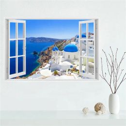 Calligraphy Y530L10 Custom Santorini Sea View In Greece Canvas Painting Wall Poster Cloth Print DIY Fabric Poster F#6