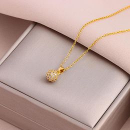 Pendant Necklaces Light Luxury Zircon Crystal Lucky Ball For Women Female Stainless Steel Clavicle Chain Jewellery Wholesale