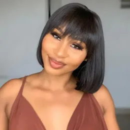 Wigs Straight Bob Wig With Bangs Brazilian Straight Human Hair Wigs For Women Short Bob Wigs With Bangs Full Machine Glueless Wigs