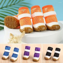 Dog Apparel 4pcs Summer Pet Net Shoes Breathable Mesh For Small Dogs Cats Anti-Slip Chihuahua Teddy Pomeranian Boots Sandals Puppy