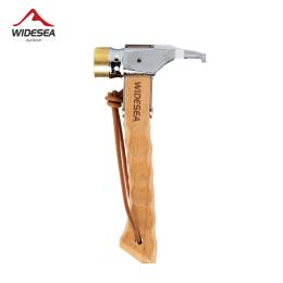 Tools Widesea Camping Hammer Stainless Steel Brass Outdoor Tent Nails Tool Wooden Handle Mallet with Puller Hiking Backpack Supplies