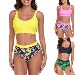 Women's Swimwear 2024 Split Swimsuit High Waisted Print Bikini Two Piece Set Looks Thin And Swimming Board Shorts For Women