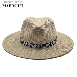 Wide Brim Hats Bucket Hats 2022 New Panama Hard Top Shaped Straw Hat Summer Women/Men Wide Brim Beach Sun Cap UV Protection Fedora Hat Wedding Hat L240322