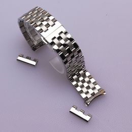 16mm 18mm 20mm 22mm 24mm High quality Silver Depolyment Watchband Black Metal Watch Bands Bracelets Common curved end flat ends fo201b