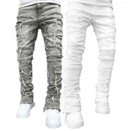 Men's Jeans Hip Hop Men Slim Fit Pants Patch Distressed Destroyed Straight Denim Frayed Casual Leggings Trousers