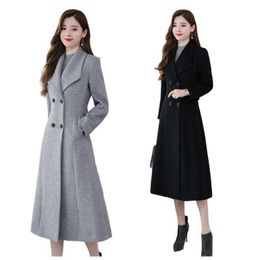 Autumn and Winter Classic Single Breasted Pocket Coat Ladies Coats Formal Overcoat for Women Long Trench