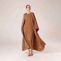 Aschulman Hot Sell Custom Muslim Islamic Clothing Two Piece Set Open Abaya Womens Dress