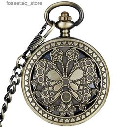 Pocket Watches Luxury Butterfly Stainless Steel Men Vintage Pocket Skeleton Dial Hand Wind Mechanical Male Fob Chain Pendant Clock L240322