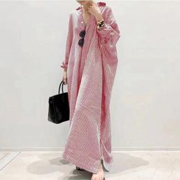 Casual Dresses Summer Cotton Linen Striped Oversized Dress For Women Elegant Long Sleeve Button Up Shirt Femme Vestidos