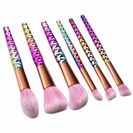 6pcs Fluorescent Colour Makeup Brushes Set Loose Powder Eyeshadow Eyeliner Kabuki Blending Foundati Soft Cosmetic Beauty Tools 64ly#